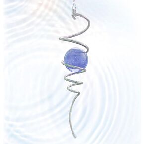 Gazing Ball Spiral Tail with Blue Glass Orb, 3D Wind Spinners Stabilizer, Wind Spinner Spiral, Hanging Rotating Art Decor - Visual Illusion in Spinning, Indoor Outdoor Garden Decoration 13in