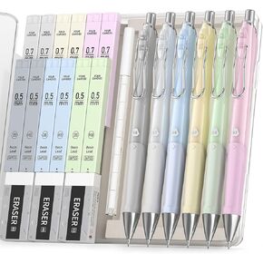 Four Candies Pastel Mechanical Pencil Set,6PCS Cute Mechanical Pencils with 432PCS 0.5 & 0.7 mm HB/2B Leads, 3PCS Erasers, 9PCS Eraser Refills,School Supplies for Girl's Writing Drawing Sketching