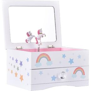 Aliz Unicorn Music Jewelry Box for Girls - Wooden Jewelry Storage Box with Glittery Unicorn and Shooting Stars Design - Charming Room Decor and Childhood Memories Keepsake Box for Girls and Teens