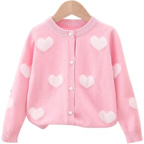 ASHER FASHION Girls Knit Cardigan Heart Sweater Long Sleeve Button Down Love Coat for 2-8 Years Kids Tops