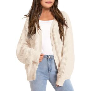 Girls Open Front Cardigan Sweater Kids Causal Long Sleeve Crewneck Knit Outerwear Coat 5-14 Years