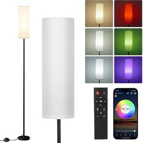 Frideko Floor Lamps for Living Room, Dimmable 3 Colors Temperature, Modern Floor Lamp with Remote, Tall Standing Lamps for Living Room Bedroom Office Corner, Foot Switch, Beige Shade, 9W RGB LED Bulb