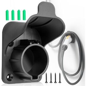 EV Charger Holder Waterproof for SAE J1772, Wall Mount Nozzle Holster Dock for Indoor Outdoor, Electric Vehicle EVSE PHEV Charging Plug Cable Hanger Cord Organizer, PC Heat Resistance -22~122℉