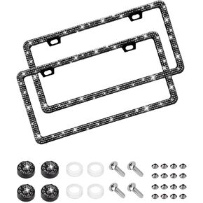 EWBN Bling License Plate Frame for Women, 2 Pack Sparkly Rhinestone License Plate Holder, Premium Stainless Steel Diamond Car Accessories License Plate Cover with Glitter Crystal Caps（Black）