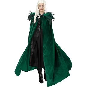 Joukavor Women Men Velvet Cape with Natural Gothic Feather Shawl Cape for Halloween