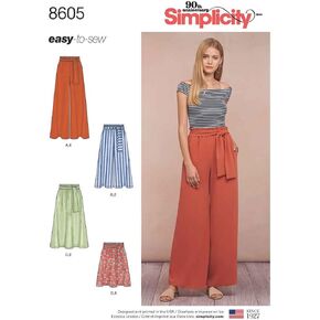 Simplicity US8605A Easy to Sew Women's Skirts and Loose Fitting Pants Sewing Patterns, Sizes 6-24