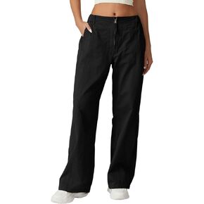 QINSEN Womens Zip Front Wide Leg Long Pants High Waist Causal Cargo Pants Cotton Pocket Palazzo Pants in Kuwait