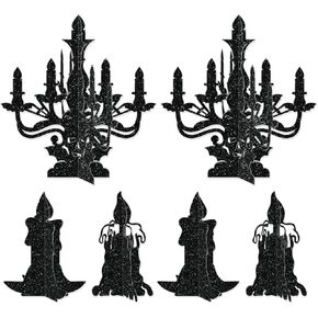 6Pcs Halloween Candelabra Decorations 3D Black Paper Candle Holders Silhouette Prop Hanging Chandelier Garland Decoration for Halloween Centerpiece Table Settings Wall Hangings Decor Party Supplies