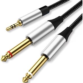 Enbiawit 3.5mm 1/8" TRS to Dual 6.35mm 1/4" TS Mono Stereo Y-Cable Splitter Cord for Smartphone, Computer, CD Player, Speakers and Home Systems Amplifie(6.6Ft)