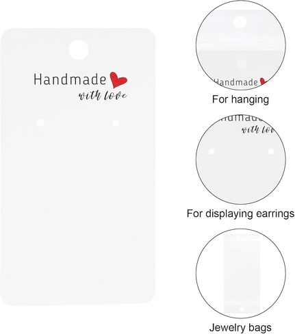 joycraft 100Pcs Earring Display Cards with Bags, 2x3.5 inch Earring Display Holder Cards, Brown Handmade with Love Earring Tags for Selling, Hanging Earring, DIY Jewelry Crafts, Retail in Kuwait