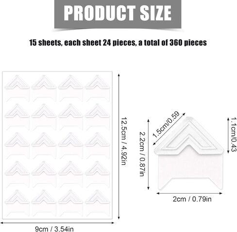 360pcs/15 Sheets Photo Corner Stickers, Self Adhesive Picture Mounting Corners for Scrapbooking Notebook Photo Album Memory Books Trip Journal (Pink) in Saudi Arabia
