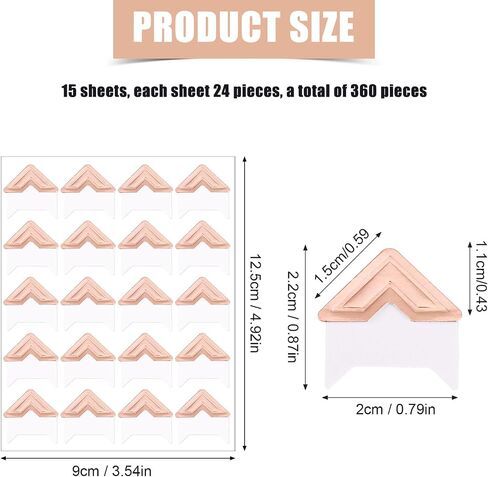 360pcs/15 Sheets Photo Corner Stickers, Self Adhesive Picture Mounting Corners for Scrapbooking Notebook Photo Album Memory Books Trip Journal (Pink) in Saudi Arabia