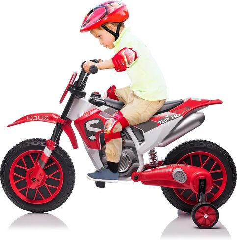 TOBBI 12V Electric Motorcycle for Kids Dirt Bike Ride on Toy Battery Powered Motorbike Off-Road Motocross w/ 2 Speeds, 35W Dual Motors, Training Wheels, Red in Saudi Arabia