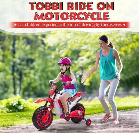 TOBBI 12V Electric Motorcycle for Kids Dirt Bike Ride on Toy Battery Powered Motorbike Off-Road Motocross w/ 2 Speeds, 35W Dual Motors, Training Wheels, Red in Saudi Arabia