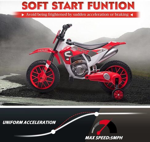 TOBBI 12V Electric Motorcycle for Kids Dirt Bike Ride on Toy Battery Powered Motorbike Off-Road Motocross w/ 2 Speeds, 35W Dual Motors, Training Wheels, Red in Saudi Arabia