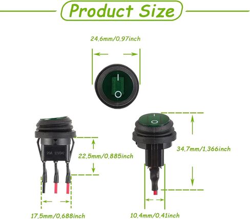 4 Pieces 12V 20A Waterproof Round with LED Light Rocker Toggle Switch 3 Pin SPST Switch with 20mm Pre-Wired for Car Boat RV Truck (Green) in Kuwait