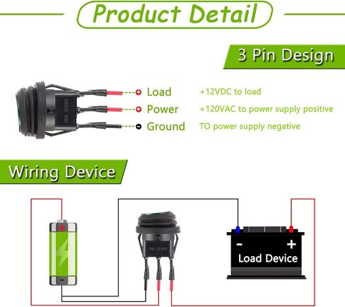 4 Pieces 12V 20A Waterproof Round with LED Light Rocker Toggle Switch 3 Pin SPST Switch with 20mm Pre-Wired for Car Boat RV Truck (Green) in Kuwait