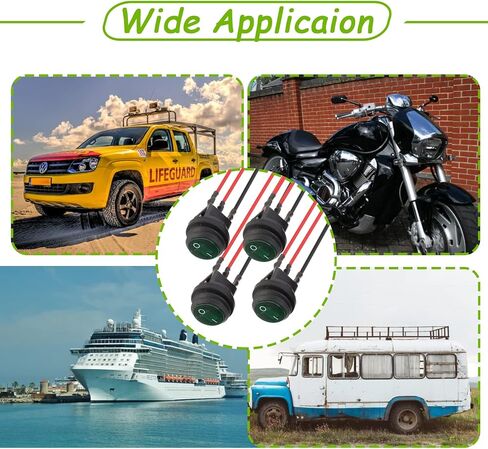 4 Pieces 12V 20A Waterproof Round with LED Light Rocker Toggle Switch 3 Pin SPST Switch with 20mm Pre-Wired for Car Boat RV Truck (Green) in Kuwait