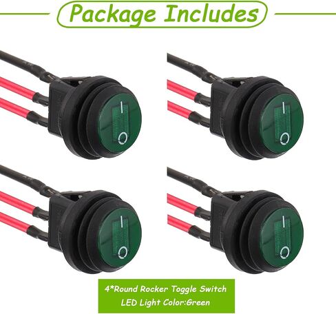 4 Pieces 12V 20A Waterproof Round with LED Light Rocker Toggle Switch 3 Pin SPST Switch with 20mm Pre-Wired for Car Boat RV Truck (Green) in Kuwait