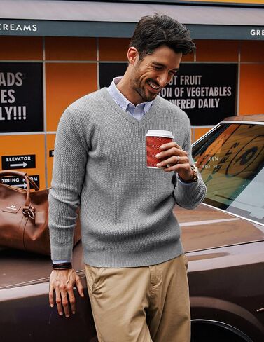 PJ PAUL JONES Mens V-Neck Sweaters Pullover Sweater Knitwear for Fall Winter in Saudi Arabia