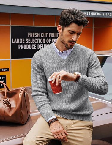 PJ PAUL JONES Mens V-Neck Sweaters Pullover Sweater Knitwear for Fall Winter in Saudi Arabia