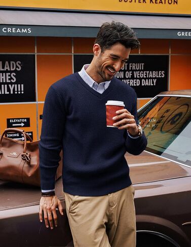 PJ PAUL JONES Mens V-Neck Sweaters Pullover Sweater Knitwear for Fall Winter in Saudi Arabia