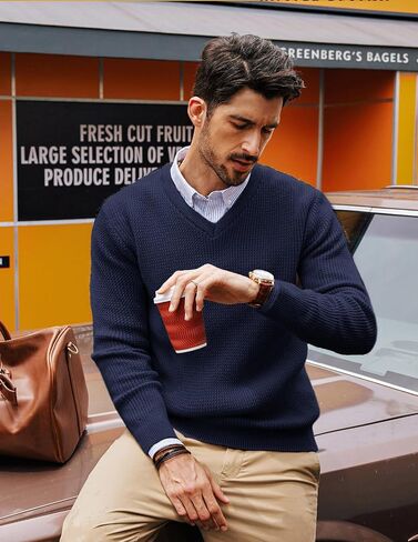 PJ PAUL JONES Mens V-Neck Sweaters Pullover Sweater Knitwear for Fall Winter in Saudi Arabia