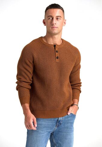 RQP Men's Henley Sweater Long Sleeve Button Crewneck Sweater Knit Sweater Casual Waffle Texture Pullover Sweater in Saudi Arabia