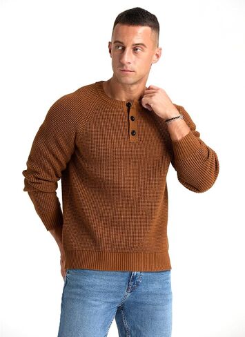 RQP Men's Henley Sweater Long Sleeve Button Crewneck Sweater Knit Sweater Casual Waffle Texture Pullover Sweater in Saudi Arabia