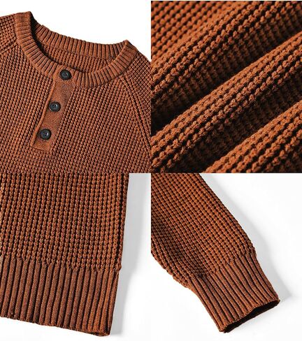 RQP Men's Henley Sweater Long Sleeve Button Crewneck Sweater Knit Sweater Casual Waffle Texture Pullover Sweater in Saudi Arabia