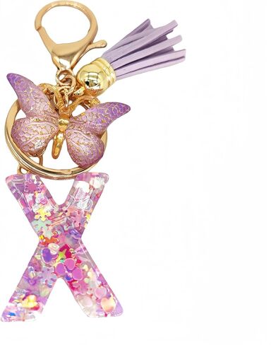 Purple Tassel Butterfly Initial Pendant, Women's Wallet Backpack Handbag Keychain. Resin love sequin initials key chain in Saudi Arabia