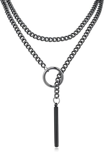 MQV Chunky Statement Black Stain Steel Lariat Y Necklaces Wrap Choker Necklace Set Bar pendant Dark Academia Aesthetic statement handmade jewelry gift for women in Saudi Arabia