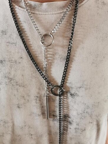 MQV Chunky Statement Black Stain Steel Lariat Y Necklaces Wrap Choker Necklace Set Bar pendant Dark Academia Aesthetic statement handmade jewelry gift for women in Saudi Arabia