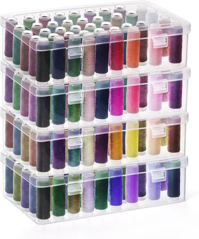 Mezchi 4 عبوات من 42 فتحة منظم خيوط التطريز، حامل بكرة خيط بلاستيكي شفاف، تخزين خيوط الخياطة للتطريز وخيوط الخياطة in Kuwait