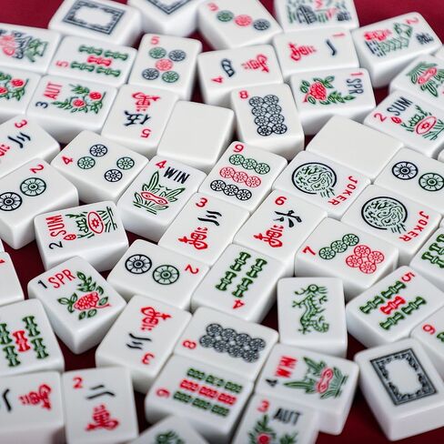 مجموعة American Mahjong مع حقيبة حمل زرقاء، 166 بلاطًا أبيض، 4 رفوف/دافعات الكل في واحد، مجموعة بلاط Mahjong (Ma Jong، Mah Jongg، Majiang) in Kuwait