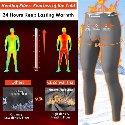 CL convallaria Men's Thermal Pants Fleece Lined Long Johns Thermal Bottom Athletic Base Layer Cold Weather Gear 2/4 Pcs in Kuwait