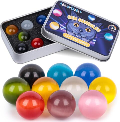 MCPINKY 10PCS Marbles Bulk for Kids, 0.63" Cat Eye Marbles Colored Marbles Bulk in Tinplate Box for Kids Marble Run Marble Games in Kuwait