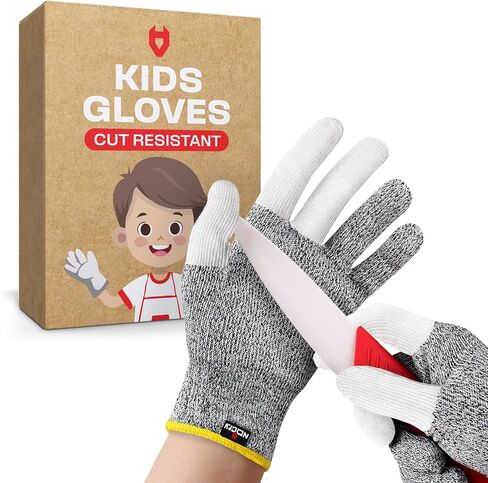 NoCry Kids Cutting Gloves, XXS (4-7 Years) - 100% Food Grade Kids Fishing Gloves with Level 5 Protection - Ideal as Wood Carving Gloves or Whittling Gloves for Kids - Free eBook Included in Kuwait
