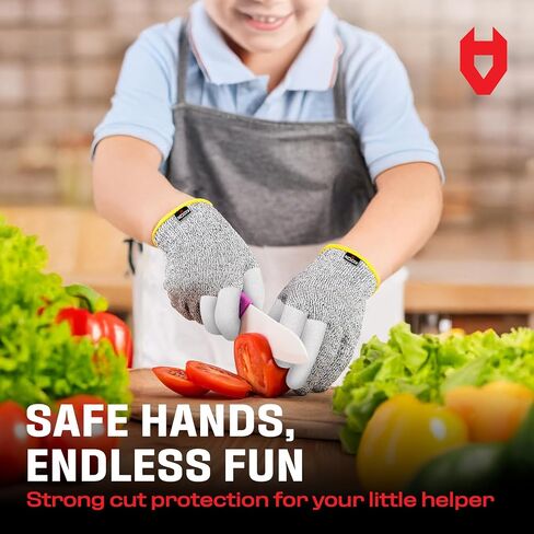 NoCry Kids Cutting Gloves, XXS (4-7 Years) - 100% Food Grade Kids Fishing Gloves with Level 5 Protection - Ideal as Wood Carving Gloves or Whittling Gloves for Kids - Free eBook Included in Kuwait