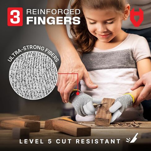 NoCry Kids Cutting Gloves, XXS (4-7 Years) - 100% Food Grade Kids Fishing Gloves with Level 5 Protection - Ideal as Wood Carving Gloves or Whittling Gloves for Kids - Free eBook Included in Kuwait
