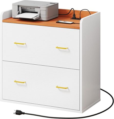 DWVO 2 Drawer Lateral File Cabinet with Charging Station Printer Stand with Shelves for Home Office in Saudi Arabia
