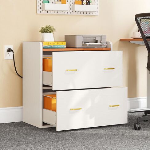 DWVO 2 Drawer Lateral File Cabinet with Charging Station Printer Stand with Shelves for Home Office in Saudi Arabia