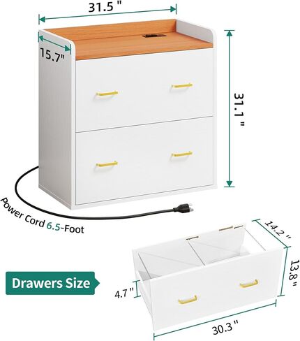 DWVO 2 Drawer Lateral File Cabinet with Charging Station Printer Stand with Shelves for Home Office in Saudi Arabia