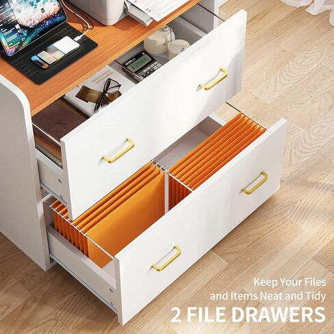 DWVO 2 Drawer Lateral File Cabinet with Charging Station Printer Stand with Shelves for Home Office in Saudi Arabia