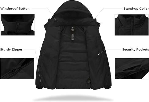 wantdo Men's Waterproof Puffer Jacket Warm Winter Coat Thicken Parka Jacket with Removable Hood (Regular and Big Size) in Saudi Arabia