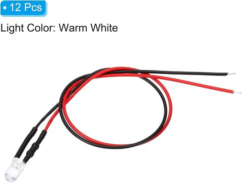 PATIKIL 5mm LED Diode Light, 12 Pcs 3V DC Pre Wired Mini LED Lights Bulb Light-Emitting Lamp for RC DIY Indicator Lighting, Red Light in Saudi Arabia