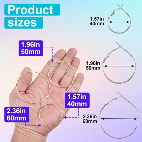 96 قطعة من الأقراط الحلقية، حلقات أقراط لصنع المجوهرات لا تسبب الحساسية، خرز مفتوح DIY إكسسوارات يدوية - فضي، 20 مم، 25 مم، 30 مم، 40 مم in Kuwait