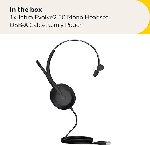 Jabra Evolve2 50 Wired Mono Headset AirComfort Technology, Noise-Cancelling Mics & Active Noise Cancellation - MS Teams Certified, Works with All Other Platforms - Black in Kuwait