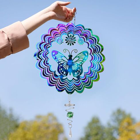 Butterfly Wind Spinner with Tail Spinner- 3D Gradient Color Garden Spinner with Ball Spiral Tail, Kinetic Hanging Wind Catcher Sculptures for Women Gift Indoor Outdoor Window Decor in Saudi Arabia