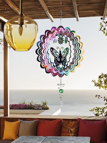 Butterfly Wind Spinner with Tail Spinner- 3D Gradient Color Garden Spinner with Ball Spiral Tail, Kinetic Hanging Wind Catcher Sculptures for Women Gift Indoor Outdoor Window Decor in Saudi Arabia